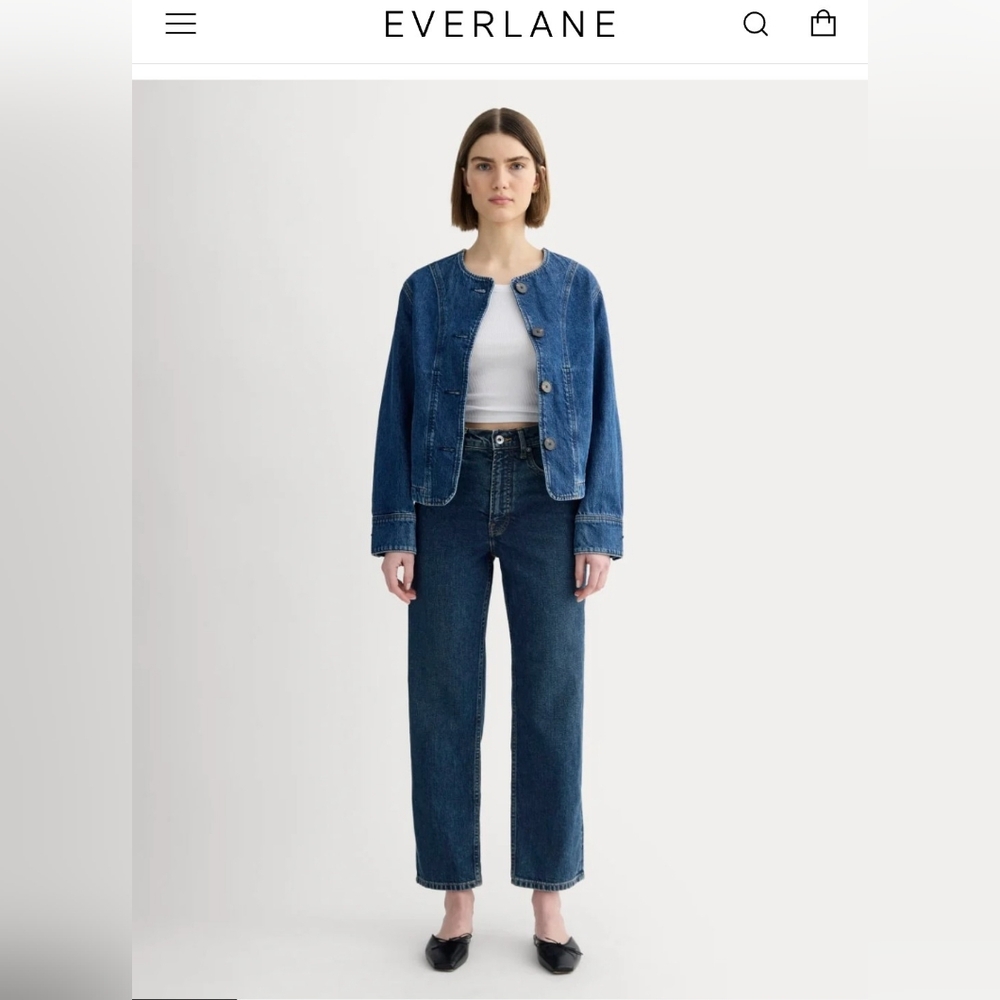 Everlane High-Rise Straight Jeans in Dark Blue Denim